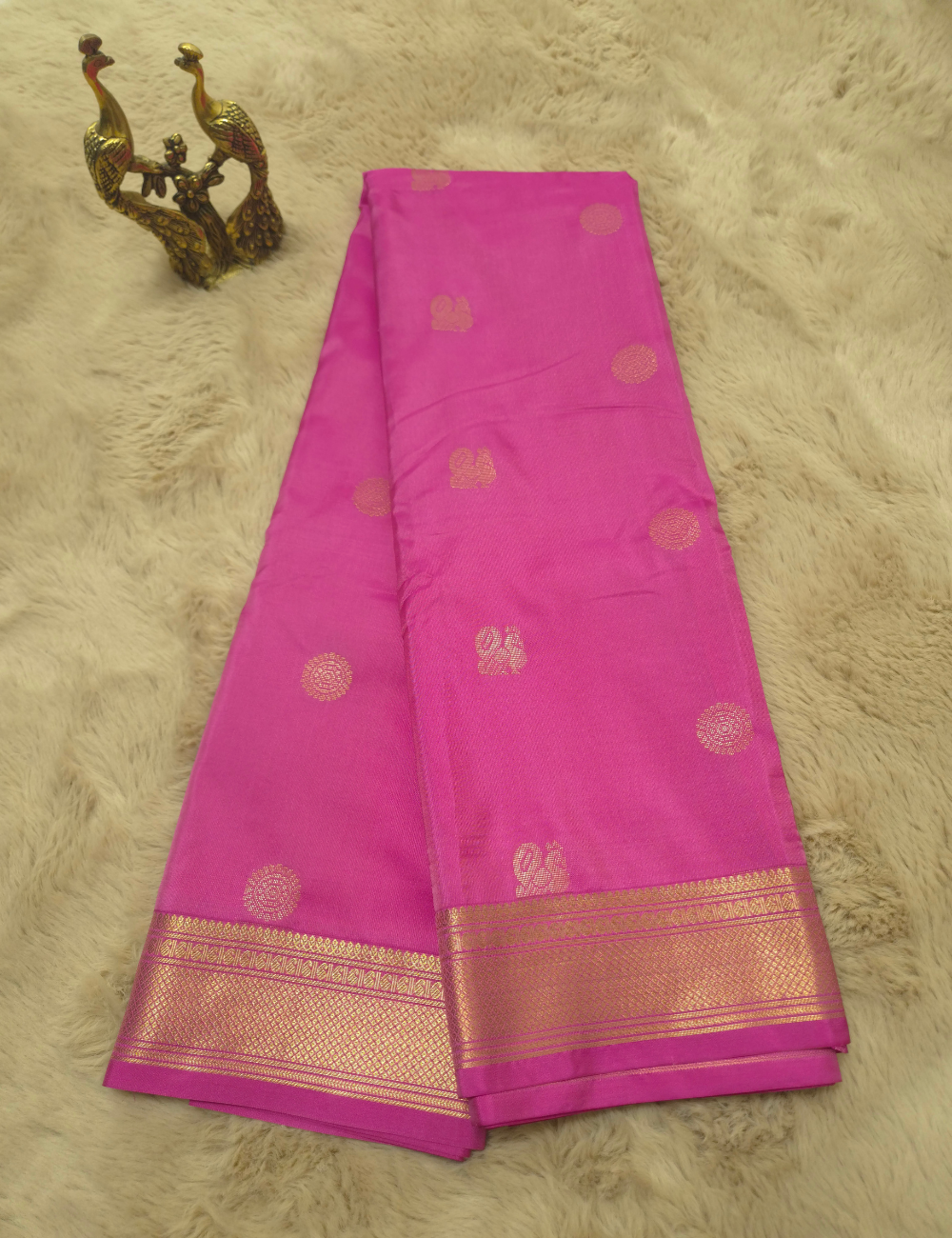 Premium Kanchi Semi Soft Silk Saree - Bubblegum Pink with Rich Gold Zari woven