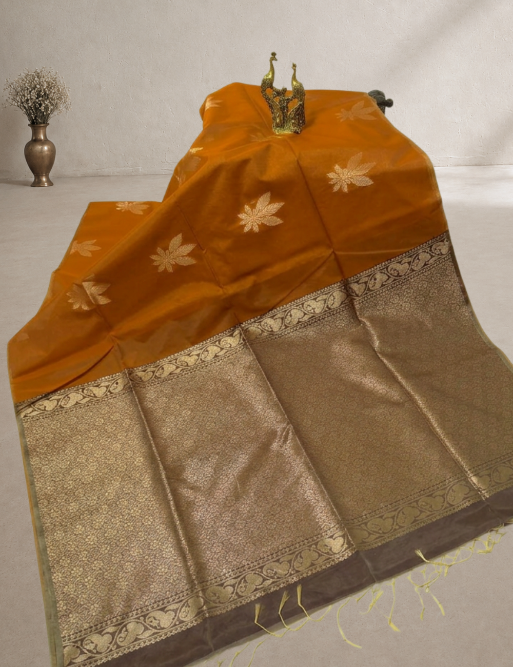 Premium Kota Silk Cotton Saree – Mustard Yellow | Beige Rich Gold Zari Woven Border