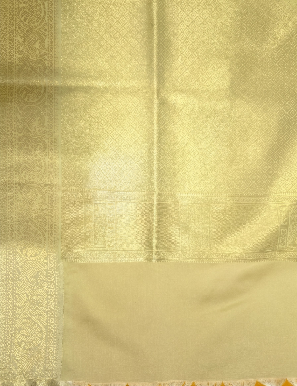 Premium Kanchi Semi Soft Silk Saree – Marigold Yellow with Beige Gold Zari Woven Border