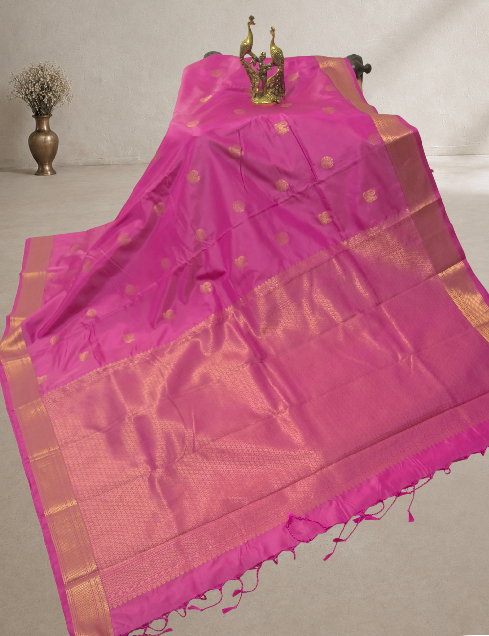 Premium Kanchi Semi Soft Silk Saree - Bubblegum Pink with Rich Gold Zari woven