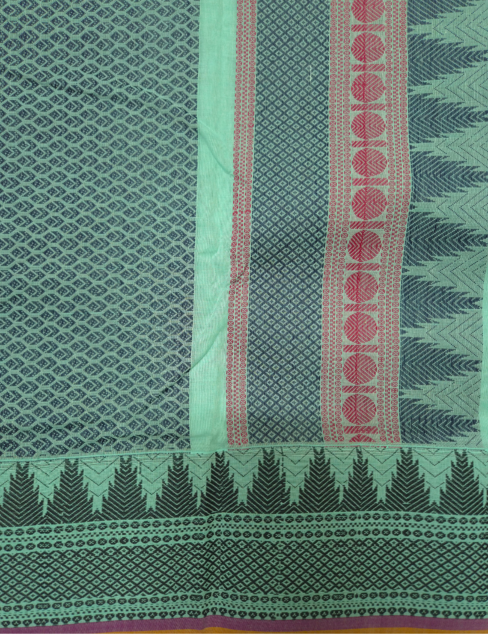 Premium 80s Kanchi Cotton Saree – Mint Green with Multicolour Woven Border