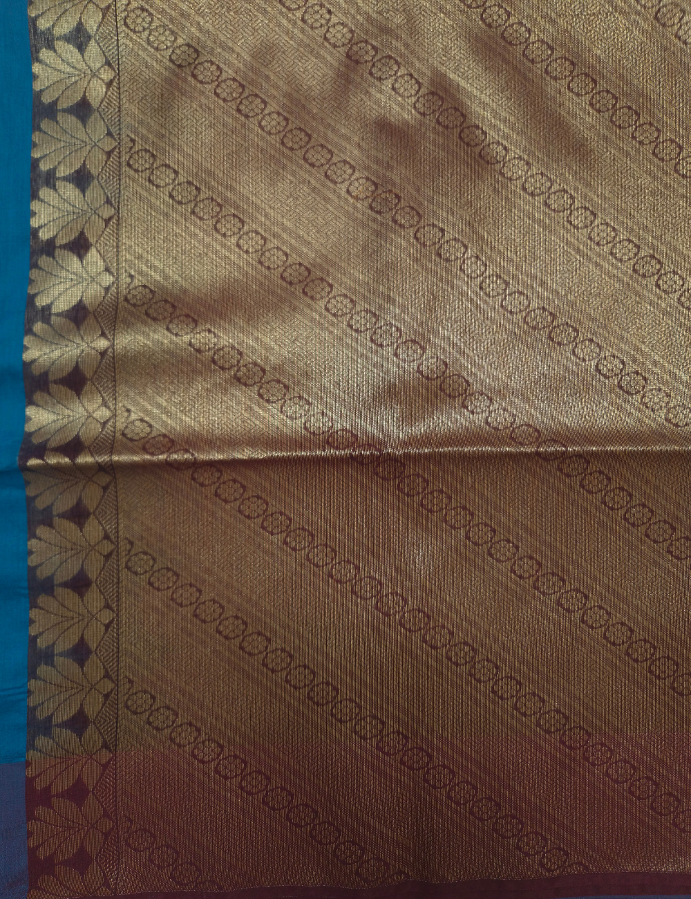 Premium Kota Silk Cotton Saree – Vivid Sky Blue | Beige Rich Gold Zari Woven Border