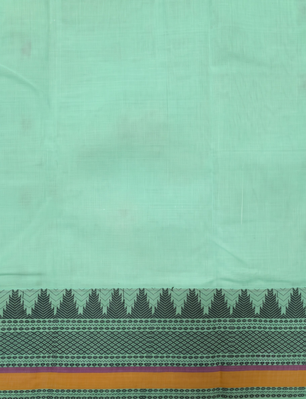 Premium 80s Kanchi Cotton Saree – Mint Green with Multicolour Woven Border