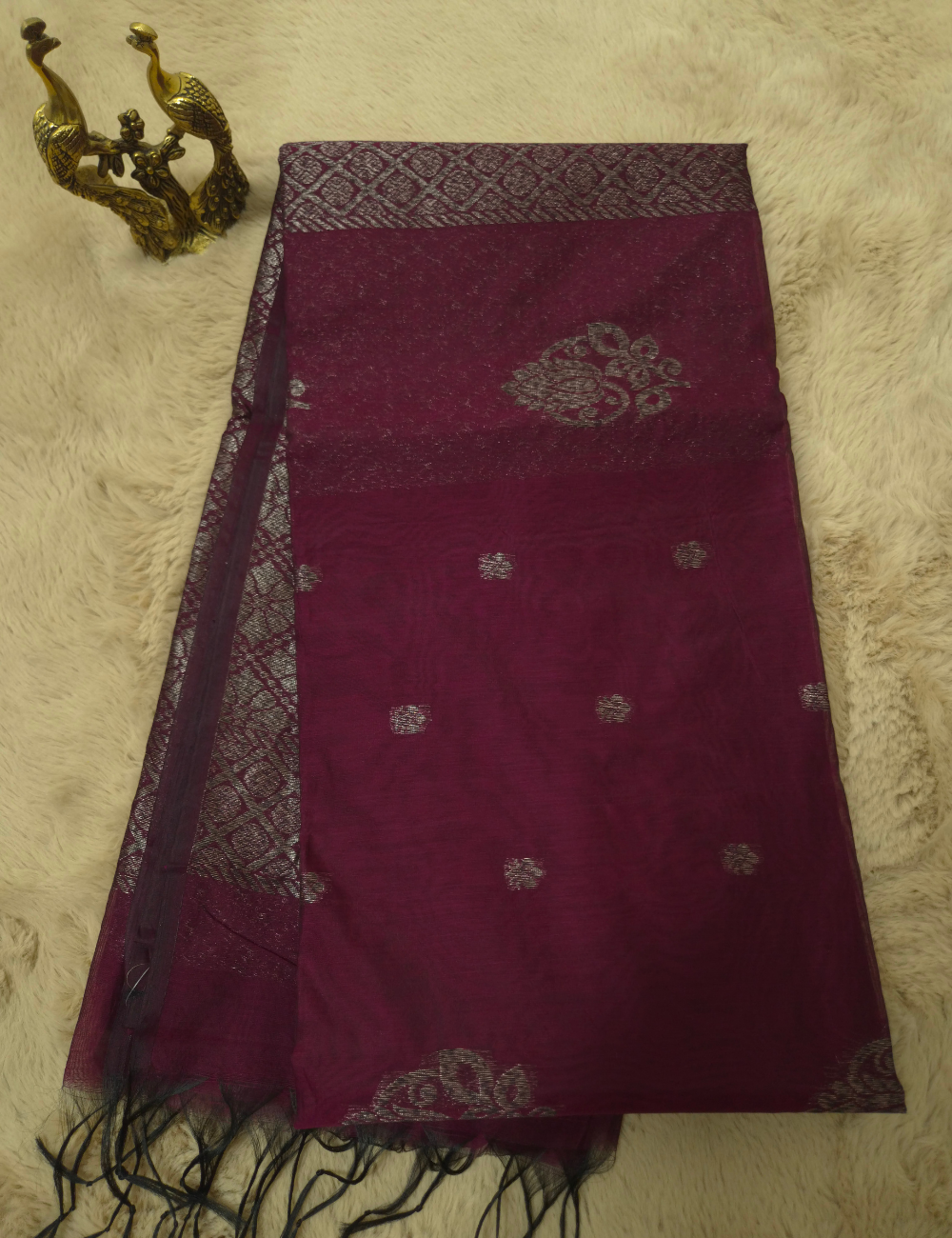 Premium Kota Silk Cotton Saree – Dark Wine | Beige Rich Gold Zari Woven Border