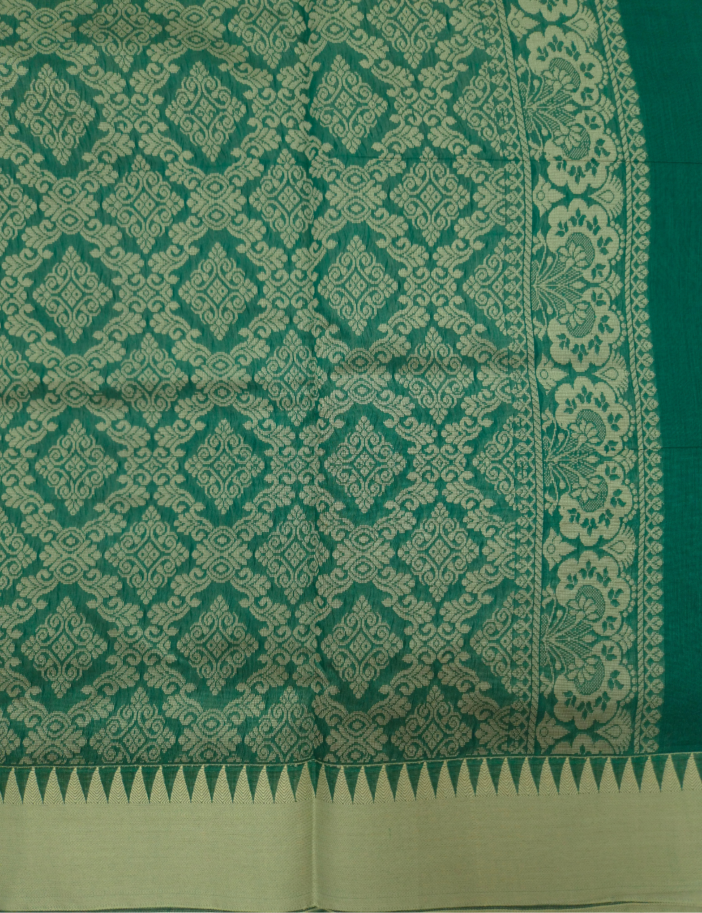 Premium Kota Cotton Saree – Emerald Green with Beige Woven Border