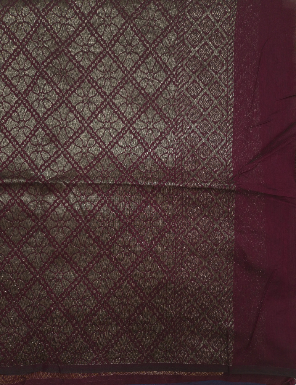 Premium Kota Silk Cotton Saree – Dark Wine | Beige Rich Gold Zari Woven Border