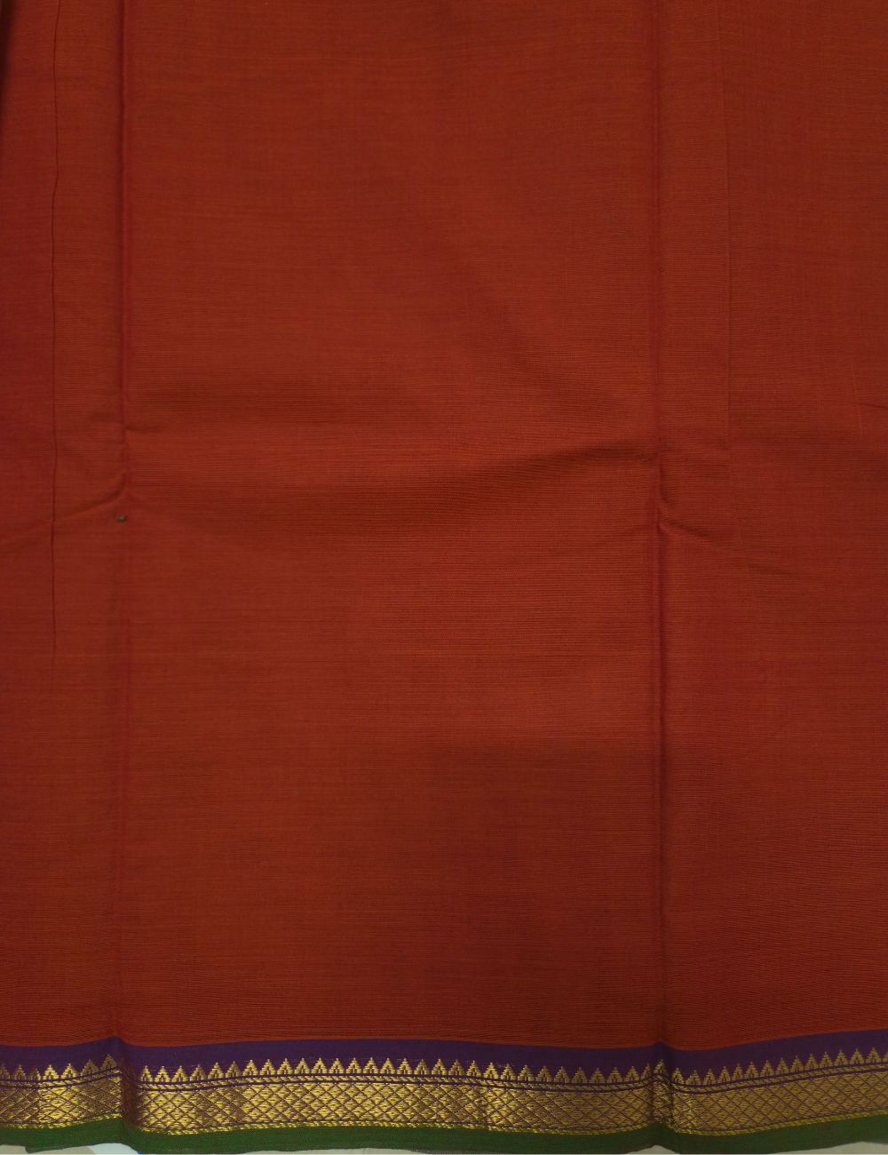 Pure 80s Kanchi Cotton Saree – Brick Orange | Olive Green Gold Zari Woven Border