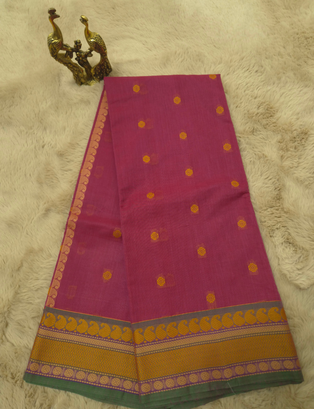 Pure 80s Kanchi Cotton Saree – French Rose | Mustard Thread Woven Border
