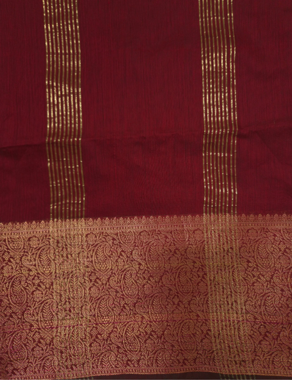 Premium Kalyani Silk Cotton Saree – Crimson Red with Antique Gold Zari Woven Border