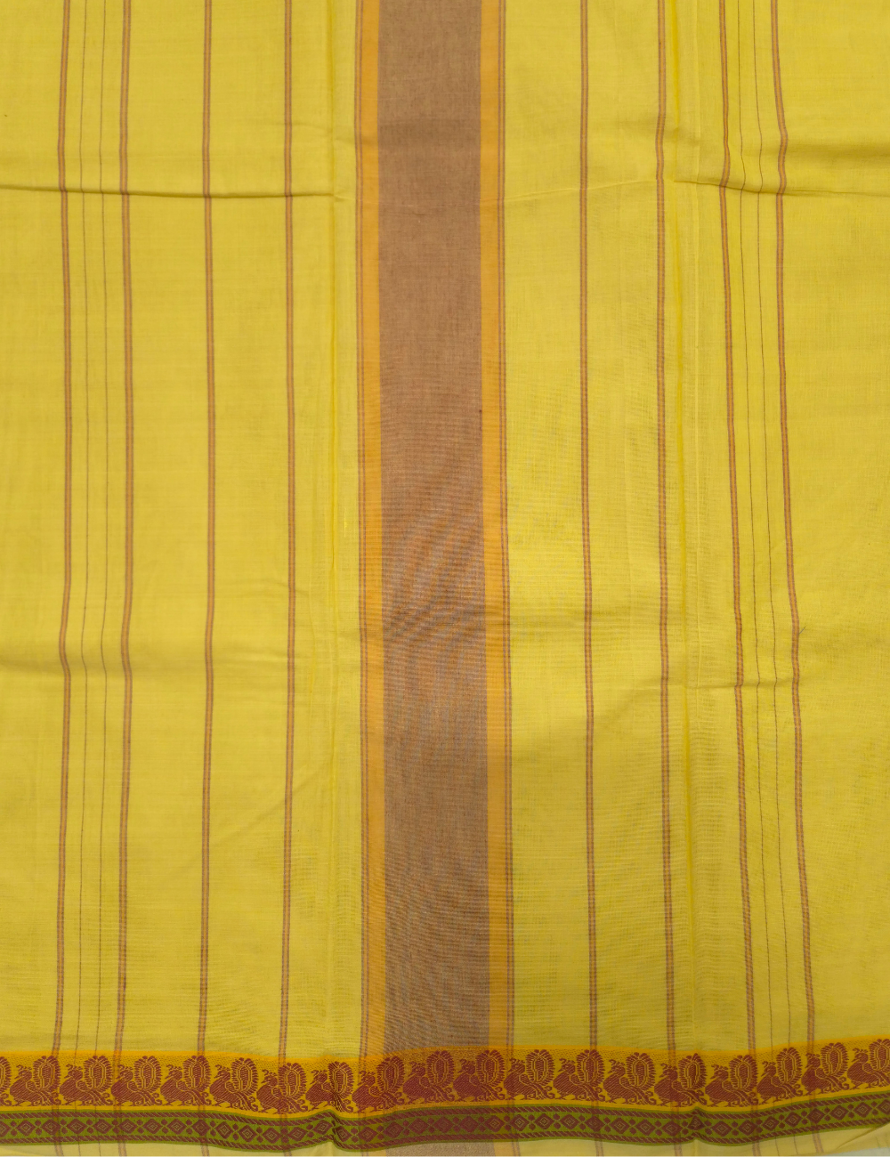 Pure 80s Kanchi Cotton Saree – Pale Lemon Yellow | Deep Red Thread Woven Border