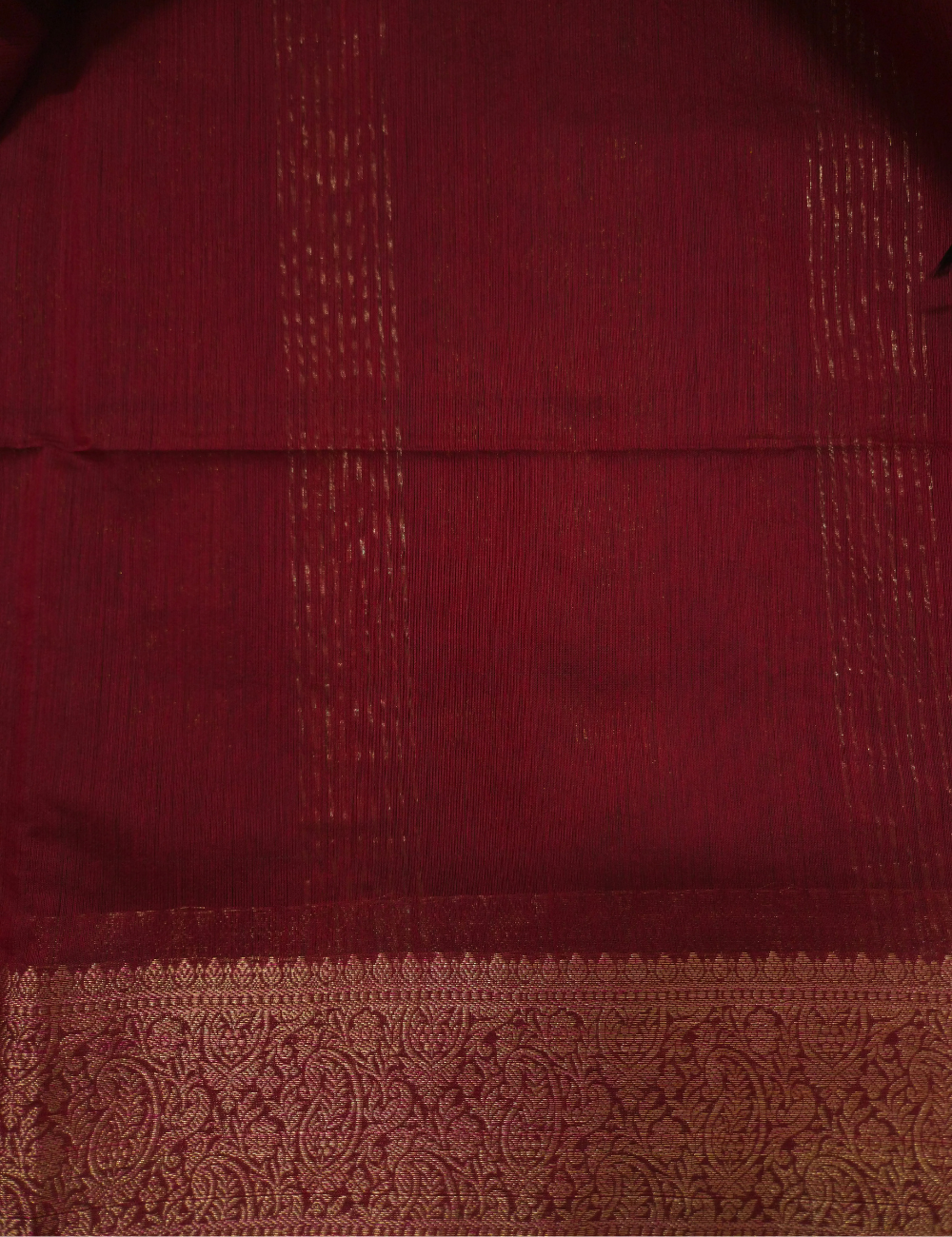 Premium Kalyani Silk Cotton Saree – Crimson Red with Antique Gold Zari Woven Border