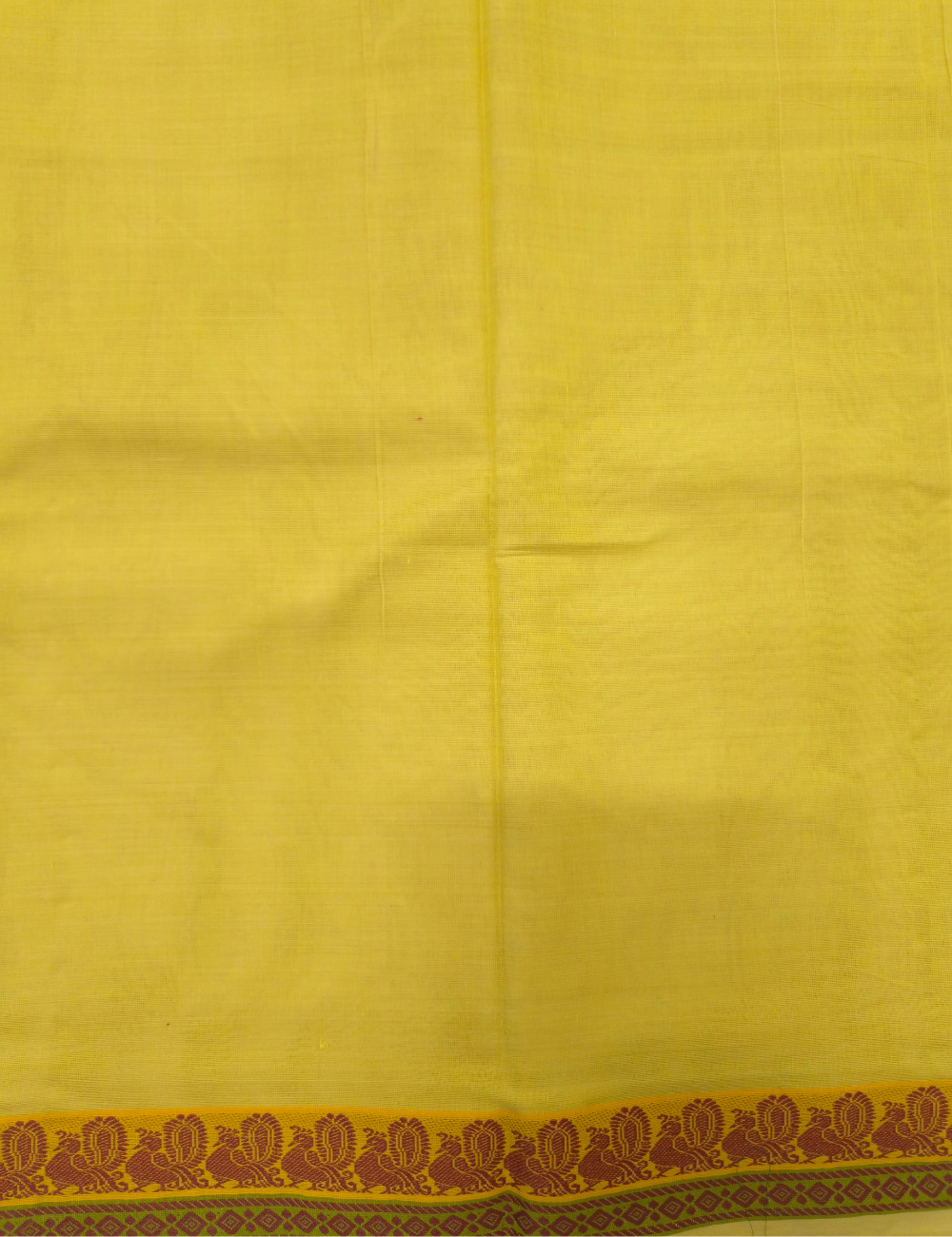 Pure 80s Kanchi Cotton Saree – Pale Lemon Yellow | Deep Red Thread Woven Border