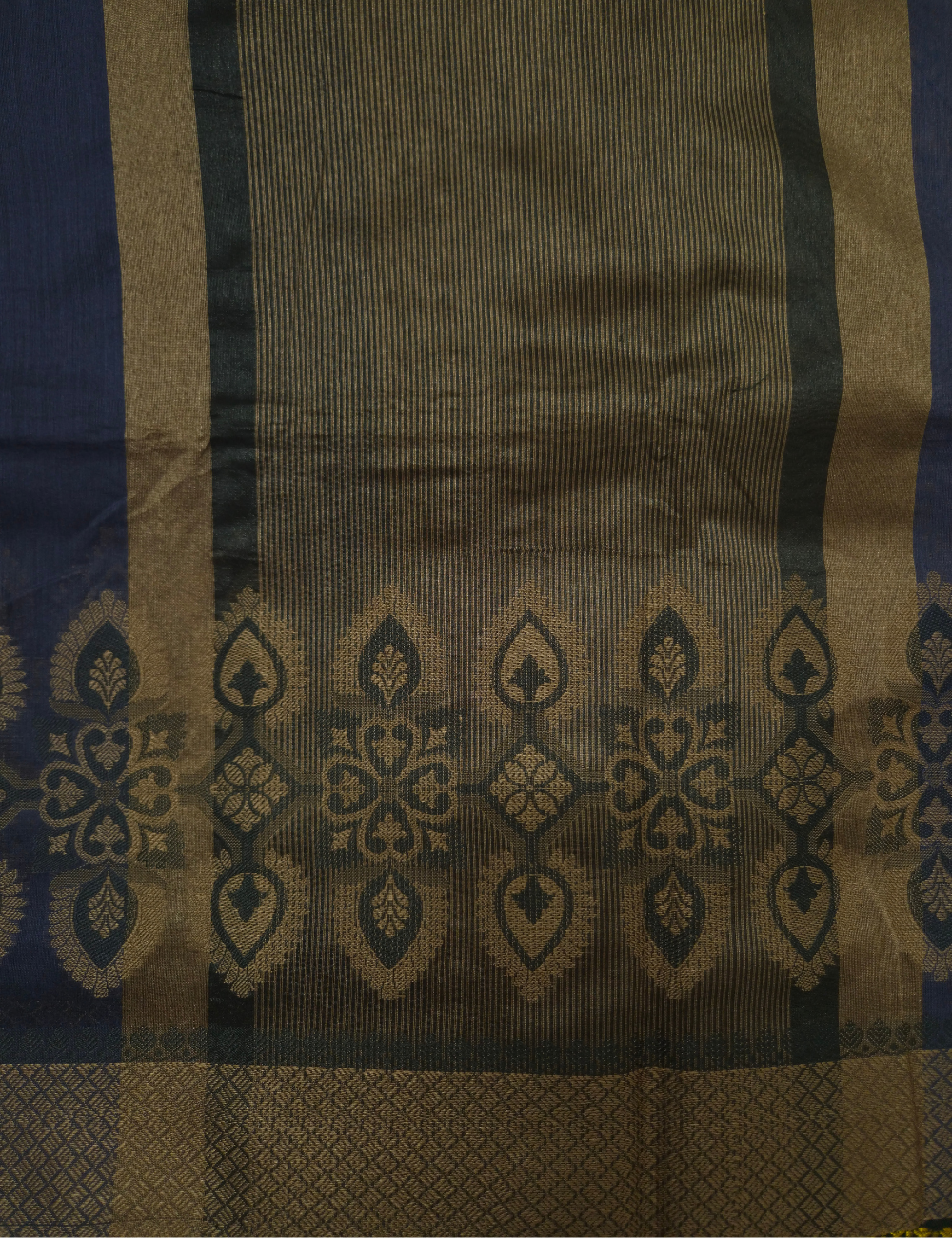 Fancy Silk Cotton Saree – Midnight Blue with Antique Gold Zari Woven Border