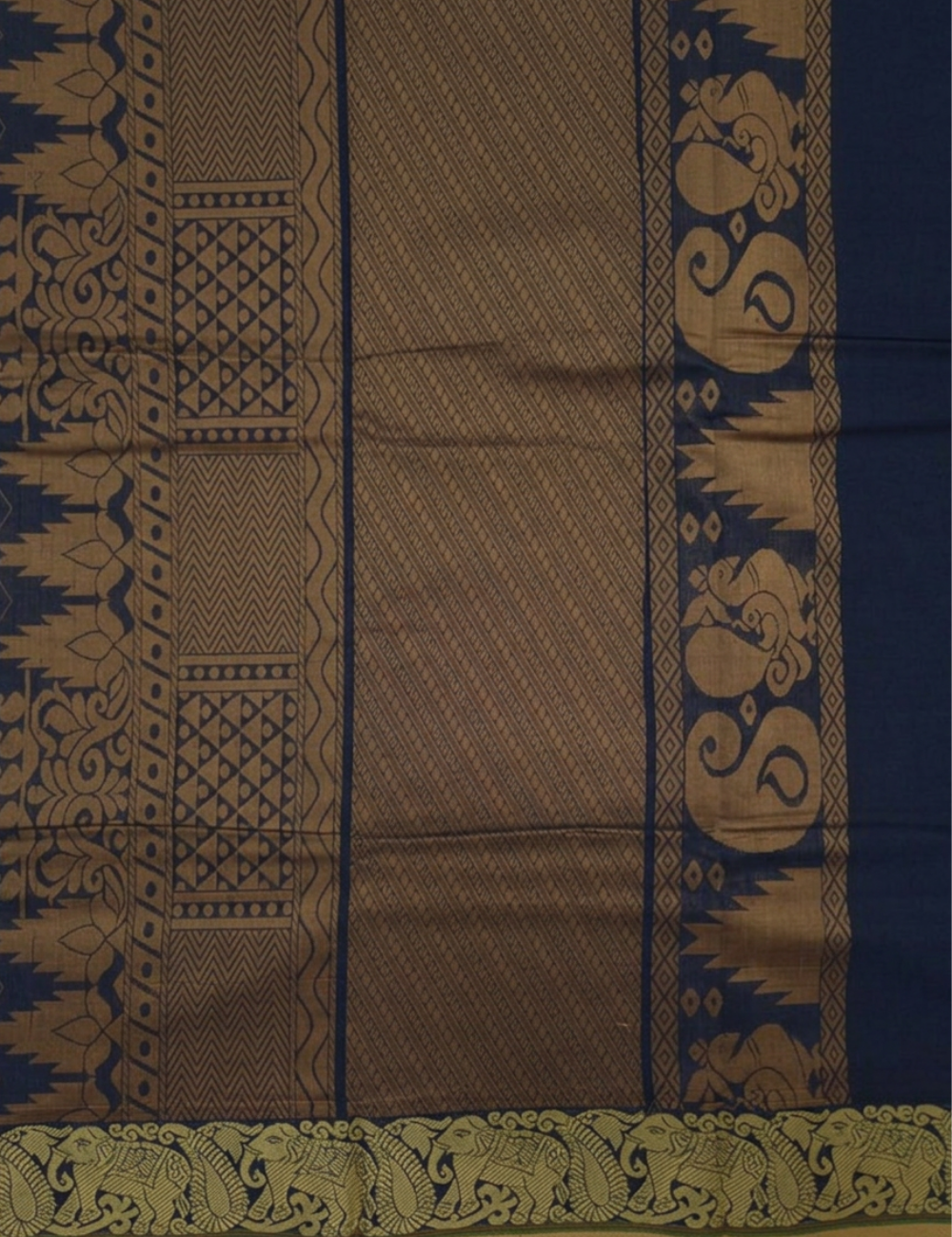 Pure 80s Kanchi Cotton Saree – Dark Navy Blue | Beige Thread Woven Border