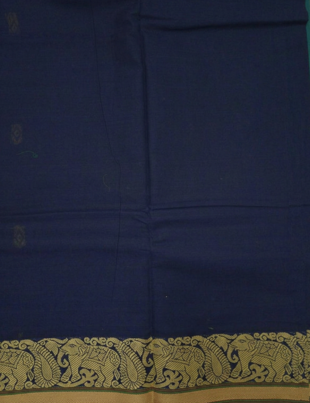 Pure 80s Kanchi Cotton Saree – Dark Navy Blue | Beige Thread Woven Border