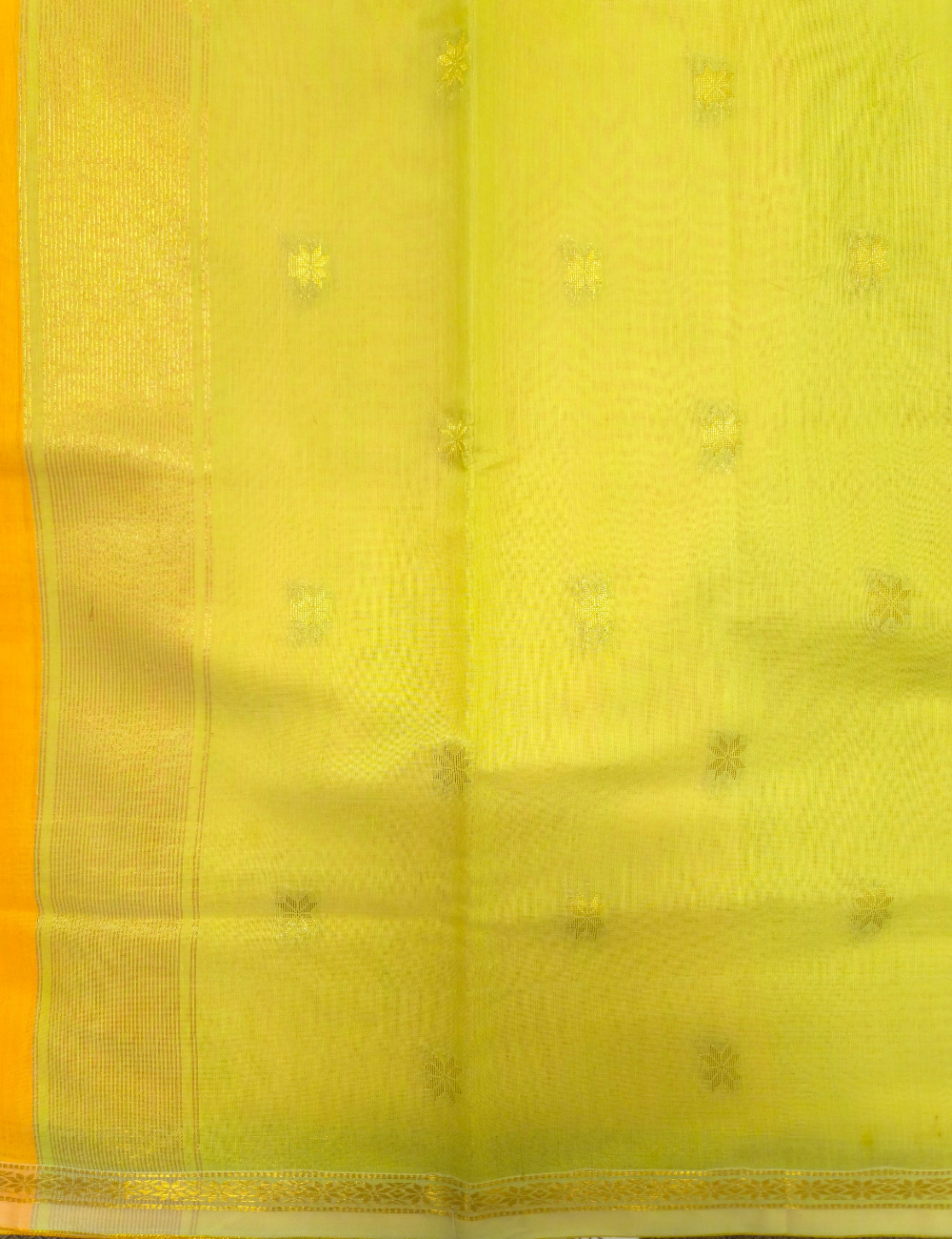 Maheshwari Silk Cotton Saree – Saffron Orange with Soft Lime Green Woven Border
