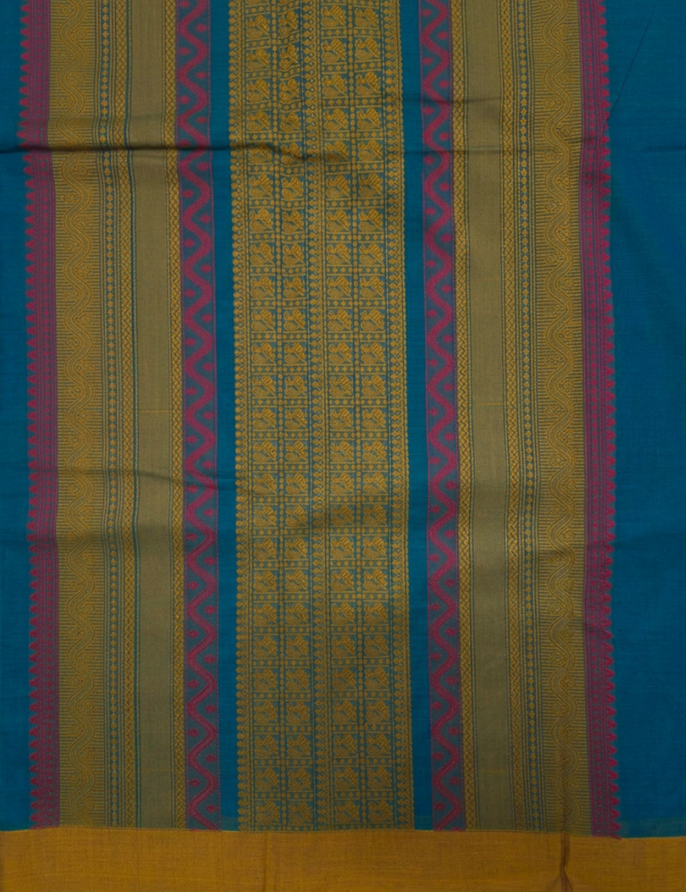 Pure 80s Kanchi Cotton Saree – Peacock Green | Mustard Thread Woven Border