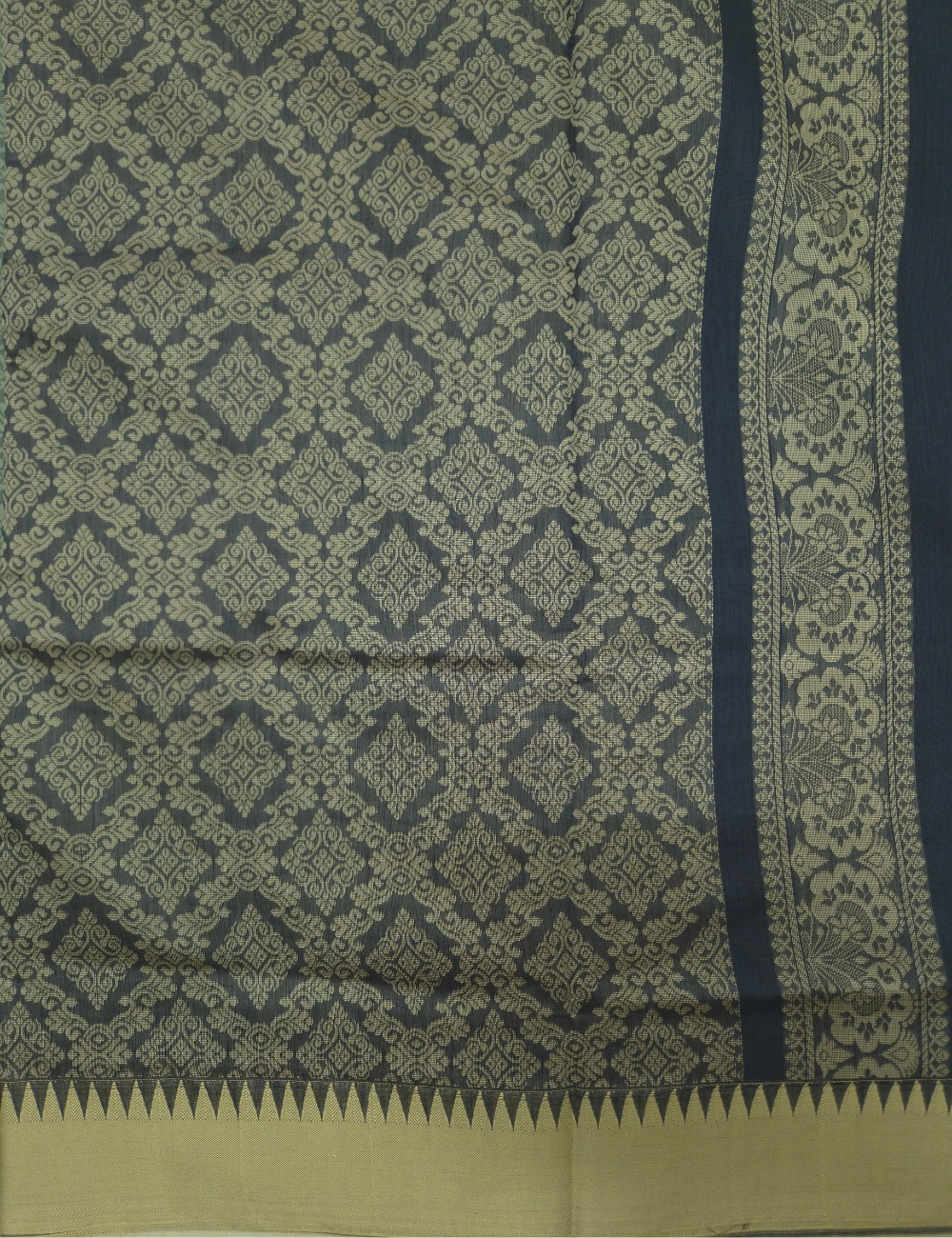 Premium Kota Cotton Saree – Dark Navy Blue | Beige Thread Woven Border