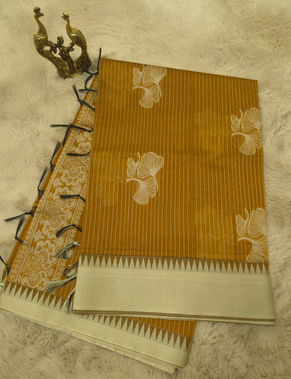 Premium Kota Cotton Saree – Mustard Yellow | Beige Thread Woven Border