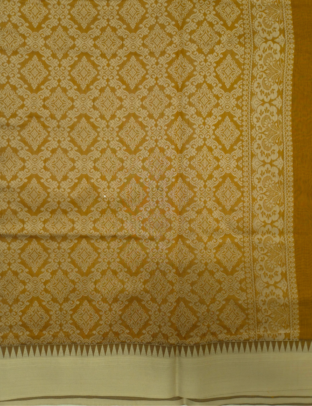 Premium Kota Cotton Saree – Mustard Yellow | Beige Thread Woven Border