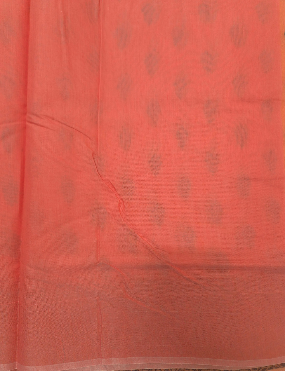 Premium Kota Cotton Saree – Coral Peach | Blue Thread Woven Border