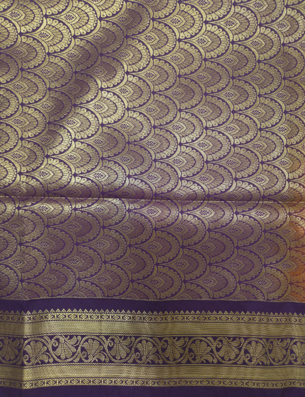 Premium Kanchi Semi Soft Silk Saree – Spring Green | Royal Purple Gold Zari Woven Border