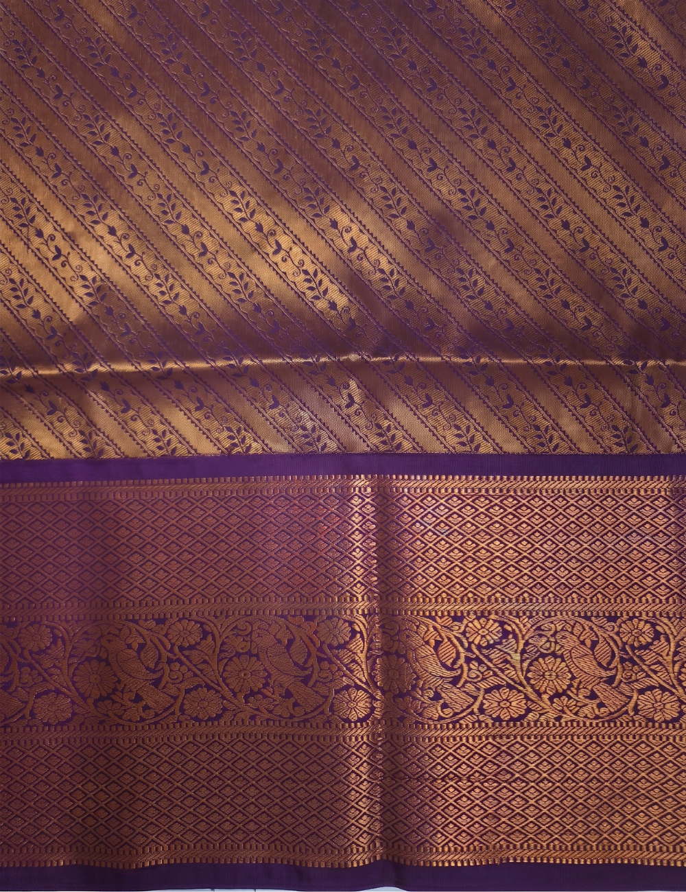 Premium Kanchi Semi Soft Silk Saree – Coral Orange with Royal Purple Copper Zari Woven Border
