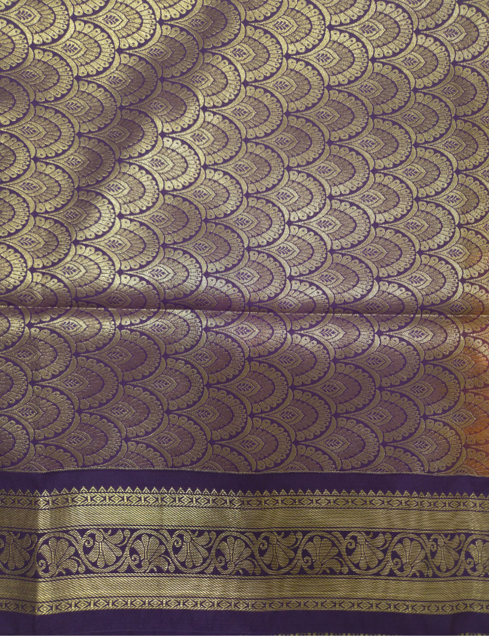 Premium Kanchi Semi Soft Silk Saree – Red Orange | Royal Purple Gold Zari Woven Border