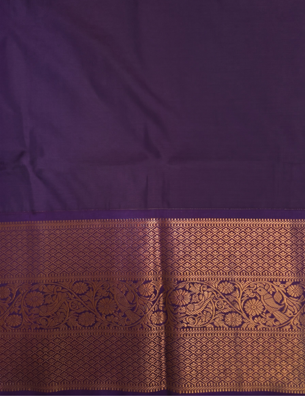 Premium Kanchi Semi Soft Silk Saree – Coral Orange with Royal Purple Copper Zari Woven Border