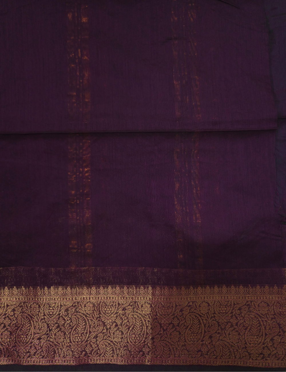 Kalyani Silk Cotton Saree – Deep Plum | Copper Gold Zari Woven Border